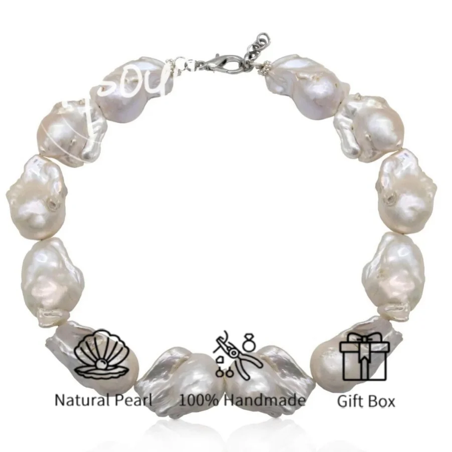 

Mysoya Large Baroque Freshwater Pearl Necklace 15-18mm with Gift Box for Him/ Her Suitable for Birthday Wedding Valentine's Day