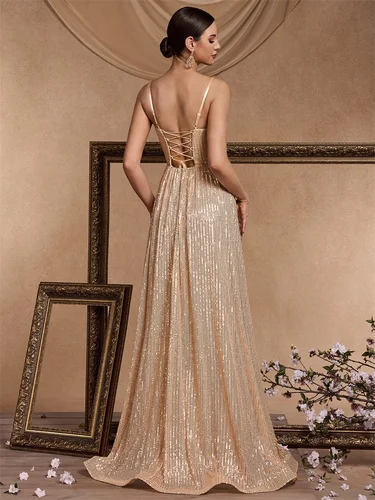 Imagen 2 del producto Vestido de noche elegante y Sexy con lentejuelas y espalda descubierta, vestido Formal de sirena largo 2025, vestidos de fiesta de boda para mujer, cola de caballo, graduación y graduación