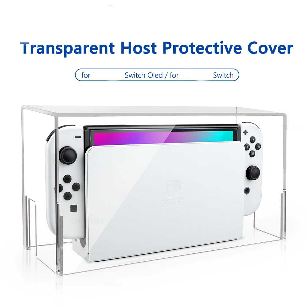 Transparent Host Protective Cover for NS Switch/ Switch OLED Clear Dustproof Acrylic Display Box for Switch Game Console