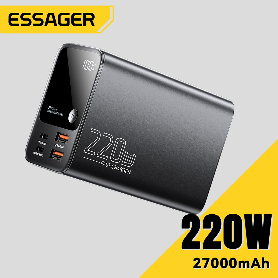  Essager 27000mAh 220W PD QC3.0 Fast Charging External Spare Battery For iPhone16 15 14 13 12 Pro Xiaomi Air Laptop Macbook 