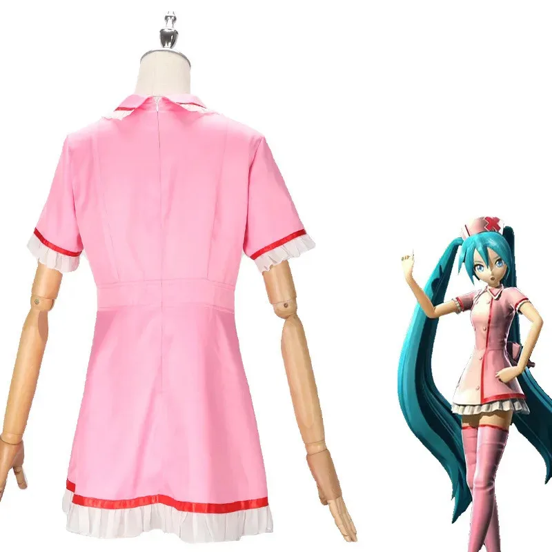 

2025 yiyi Anime Vocaloid Miku Cosplay Pink Nurse Dress Women Girls Uniform With Hat Socks Halloween Party Costumes