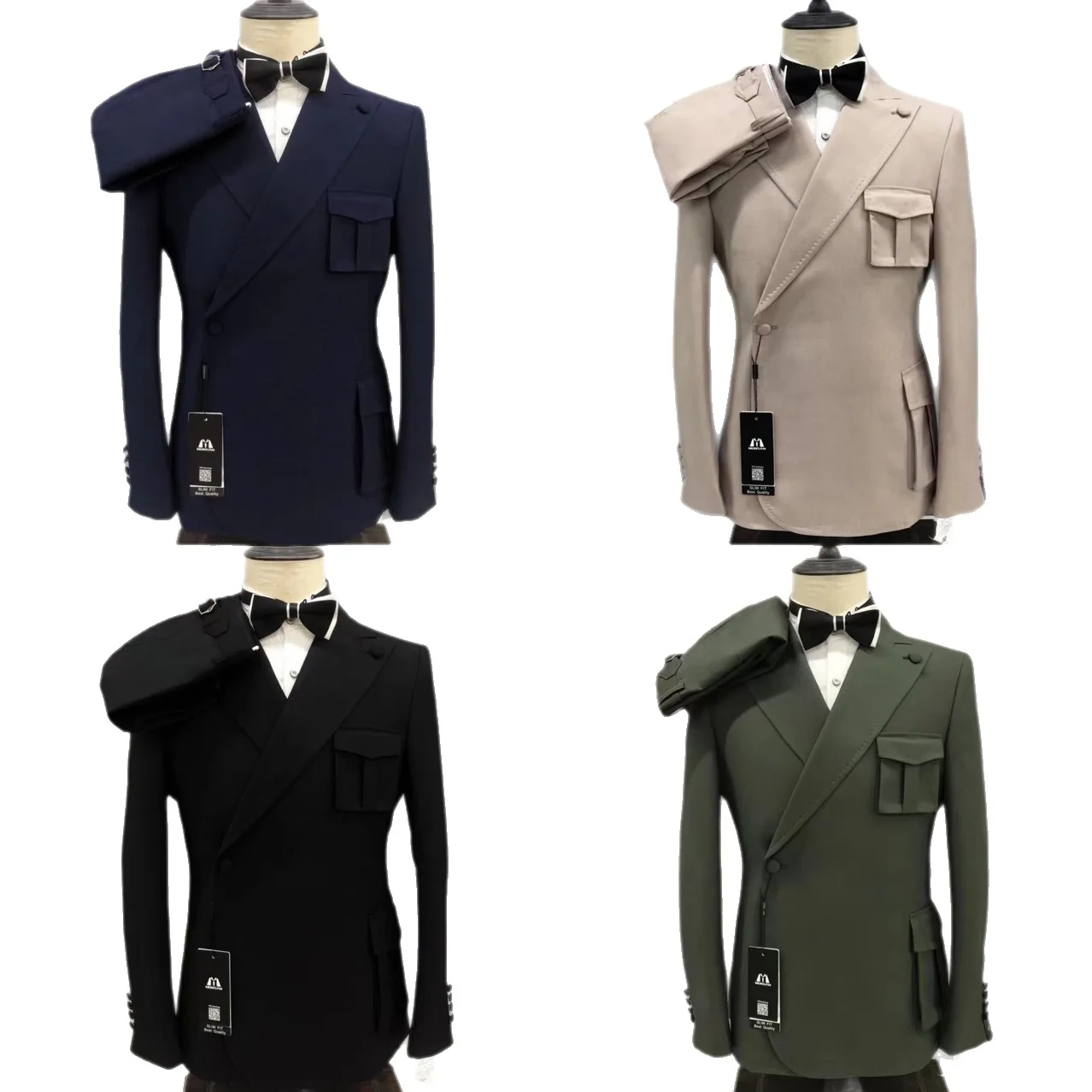 

Костюм-двойка для мужчин в африканском стиле: пиджак с 2 откидными карманами и косым воротником на 1 пуговице, брюки. Комплект из 2 предметов.