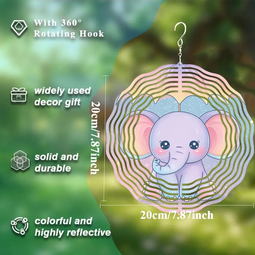 1pc of Dreamy Cute Elephant Wind Chime, an Excellent Choice for Home Decoration, a 3D Rotating Wind Chime,Outdoor Bird Deterrent
