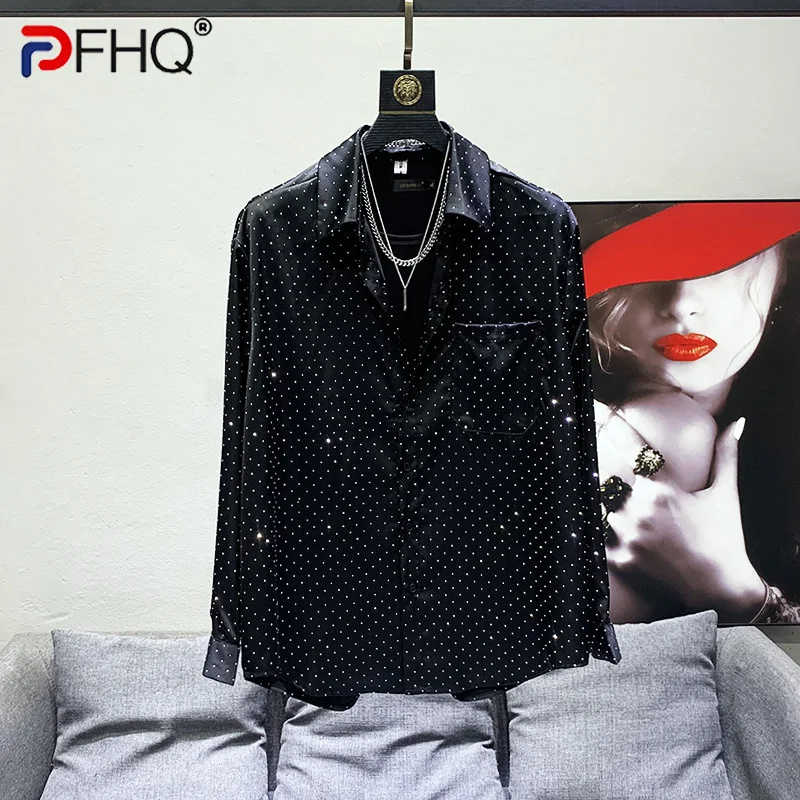 PFHQ 2023 Summer New Fashion Hot Fix Shirts For Men Turn-down Collar Loose Single Breasted Men\'s Blouse Clothing Tide 21F3425