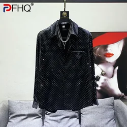 PFHQ 2023 Summer New Fashion Hot Fix Shirts For Men Turn-down Collar Loose Single Breasted Men's Blouse Clothing Tide 21F3425