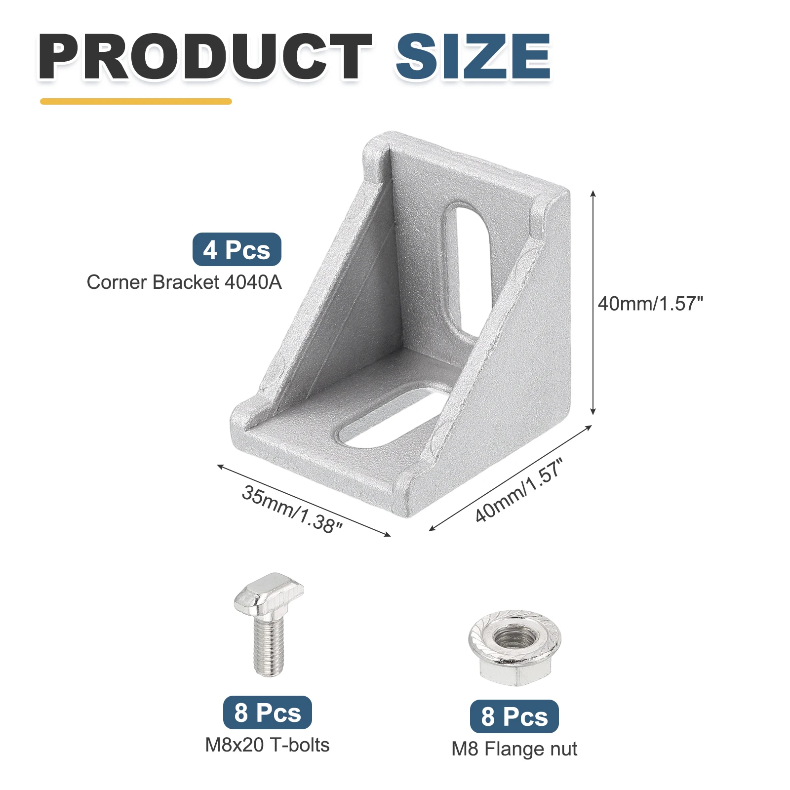2/4/8Pcs Aluminum Extrusion Profile Connector Corner Brackets Extruded Hardware with T-bolts and Flange nut