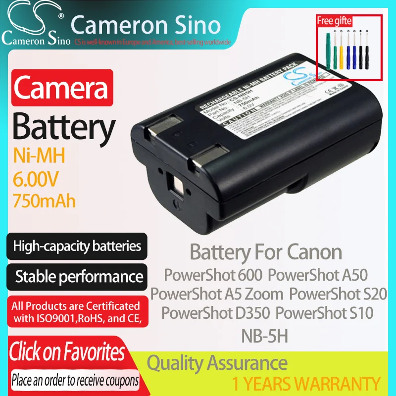 Canon powershot 600 powershot a5 zoom powershot a50 s10 powershotd350用cameronsinoバッテリーはcanonNB-5Hカメラバッテリーに適合