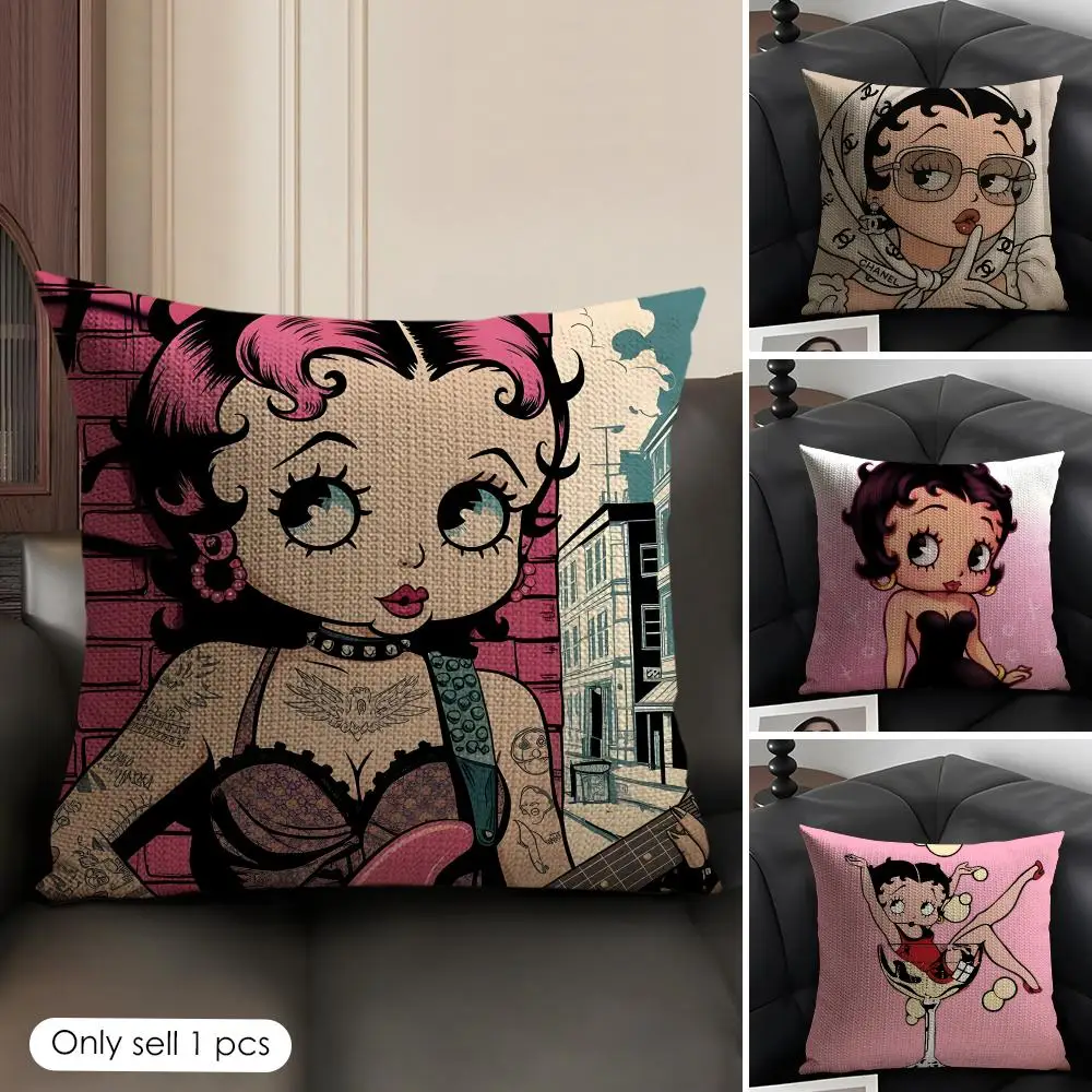 B-Betty B-Boop Cushion Cover Natural Linen Organic Fabric Double-Sided Printing Breathable Perfect Gift For Decor