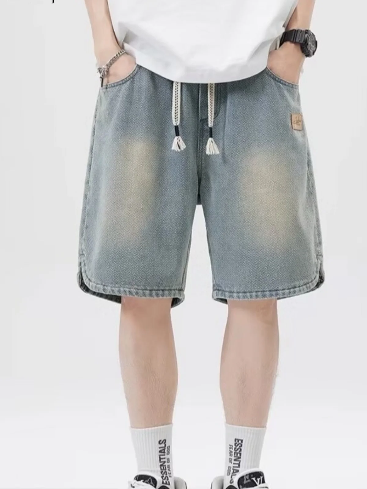 夏星空柄ルーズストレートレッグメンズデニムショートパンツカジュアル多用途 5 分丈トレンディなブランドジーンズ