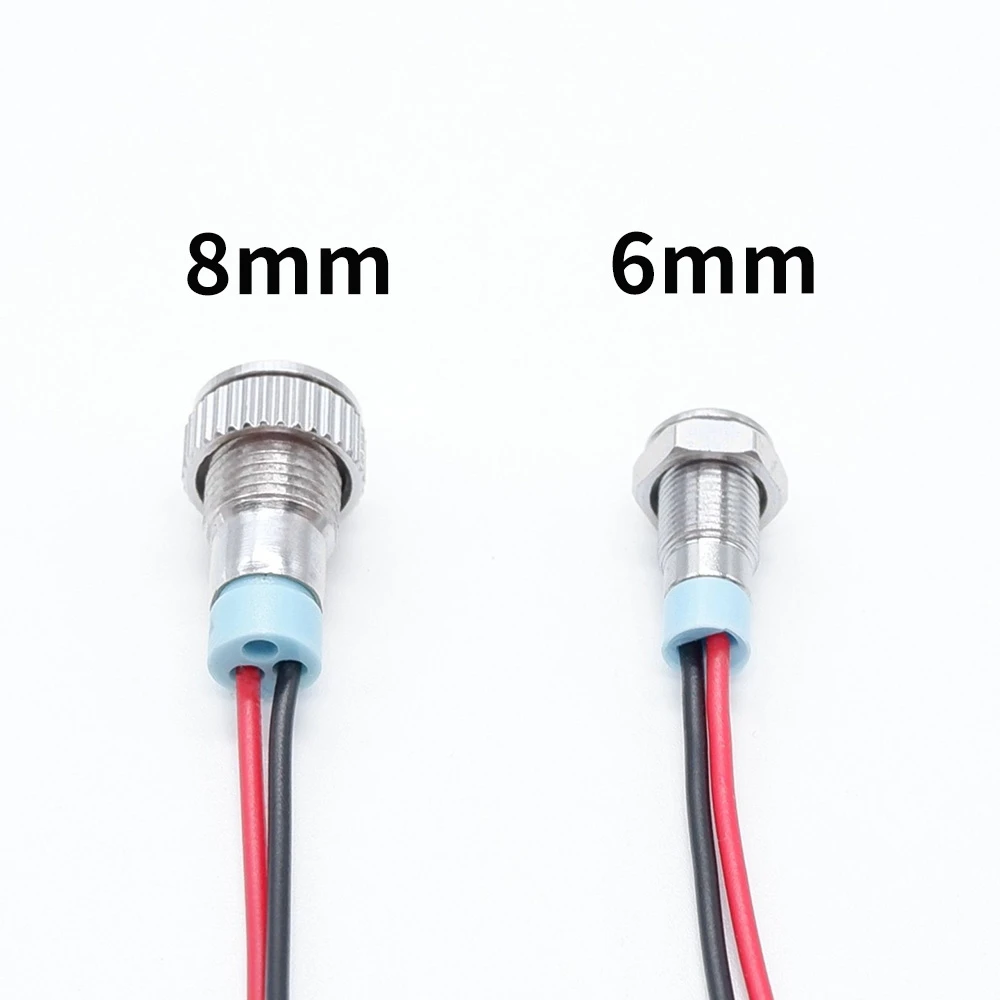6mm 8mm Metal LED Warning indicator light Power Supply Alarm Signal Lamp Pilot Wires Small 3V 5V 12V 220V Red Yellow Blue Green