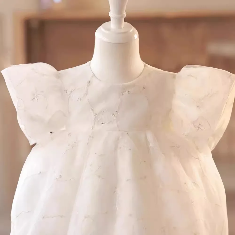 IYEALHigh end Luxury Baby Girl Dresses for Baptism First Communion Fashion Flower Girls Dresses Bubble Sleeves Christening Gowns