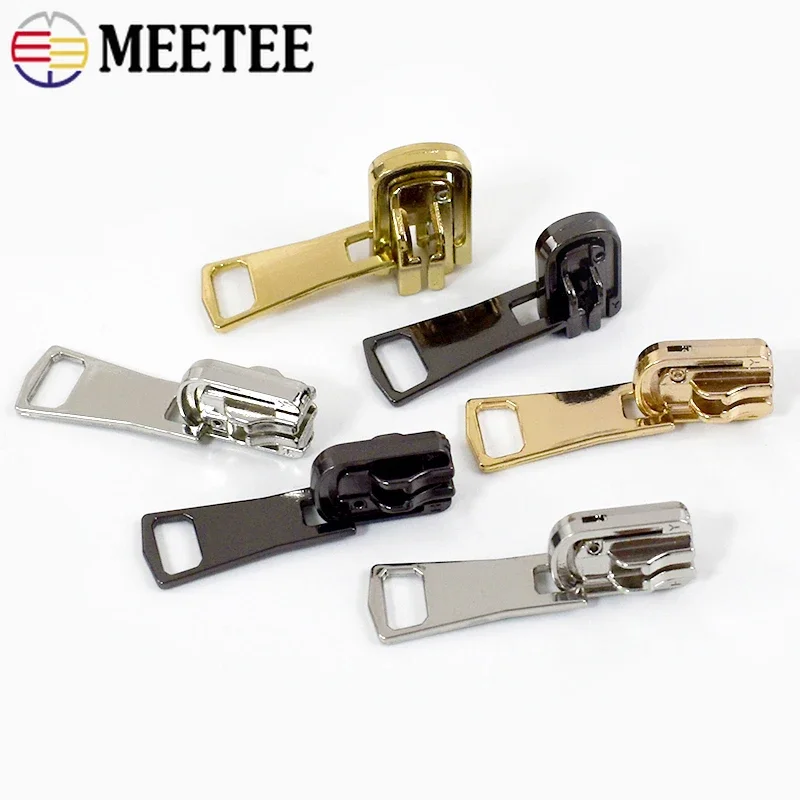 Meetee 5/10Pcs Double-sided Zipper Sliders for 5# 8# Metal Zips Rotatable Puller Jackets and Clothes Sewing Zip Repair Kit