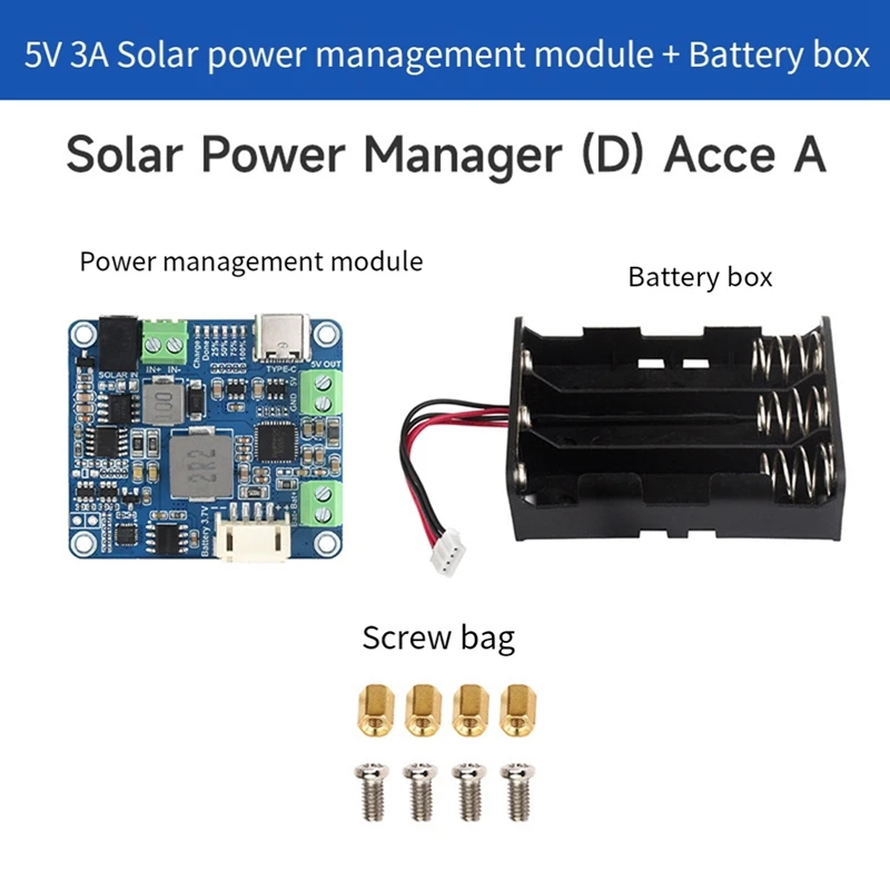 High Quality Solar Power Manager Module +Battery Case MPPT Supports 6V-24V Solar Panel Type-C 5V/3A Regulated Output Module