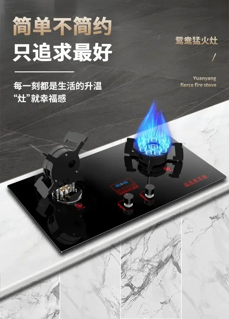 Household Double Burner Gas Stove Desktop or Embedded Compatible with Natural Gas Liquefied Gas Energy Saving and Fierce Fire