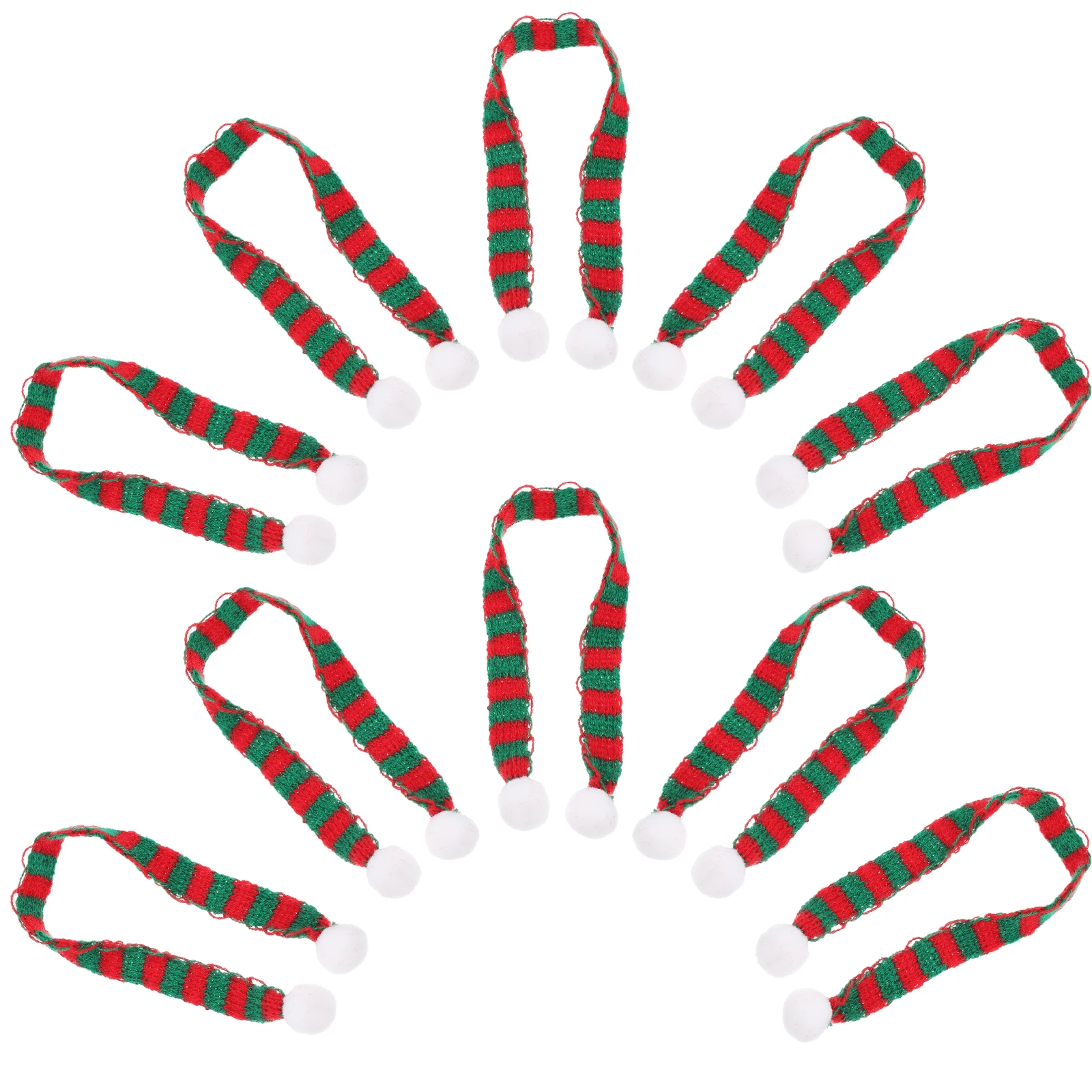 

10Pcs Christmas Mini Scarf Crafts Mini Christmas Scarves Knitted Scarf Decorations Outdoor for Snowman Clothes Accessories