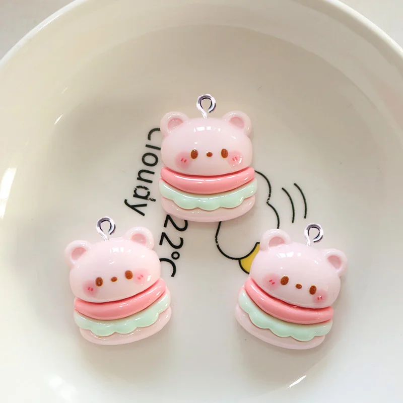 10Pcs Cartoon Kawaii Bear Hamburger Resin Charms for Jewelry Making Accessories DIY Pendants Earrings Necklace Decoration Craft