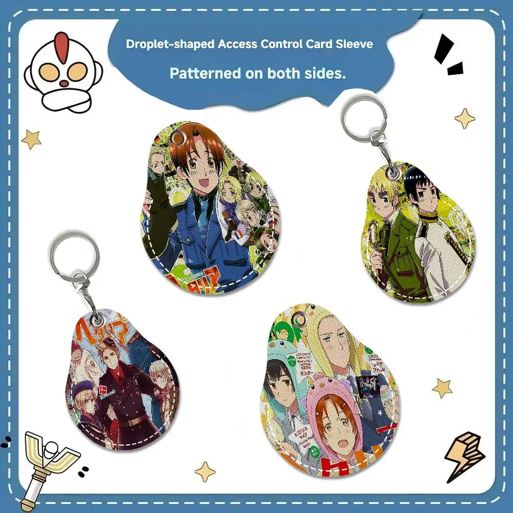 Anime Hetalia Axis Powers Keyring Leather Access Card Holder Keychain Community Water Drop Proximity Card Protective Case