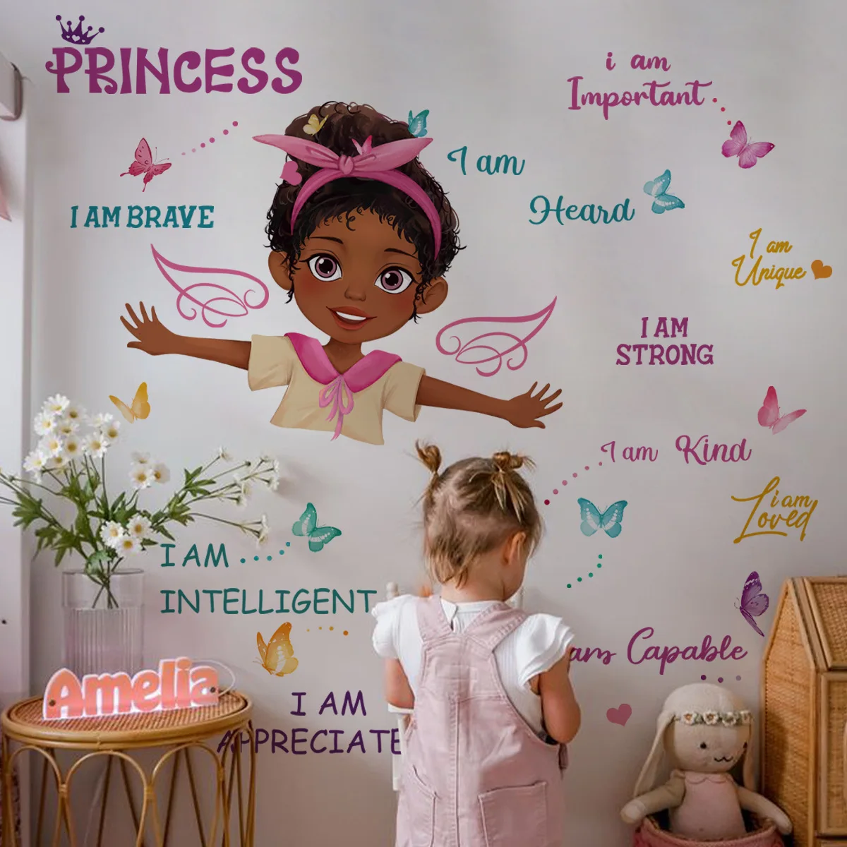 Cartoon Inspirational English Phrase Girl Children's Room Decoration Living Room Background Wall