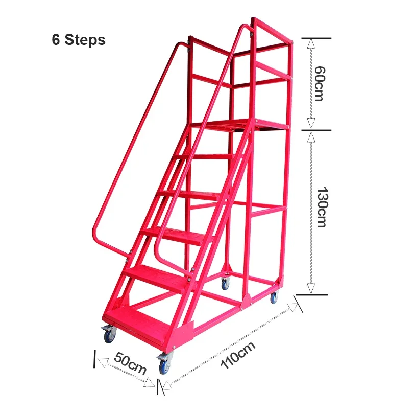 Steel Multifunctional Portable Customized Heavy Duty Stepladder 9 Steps Ladder Cart with Wheels and Handrail