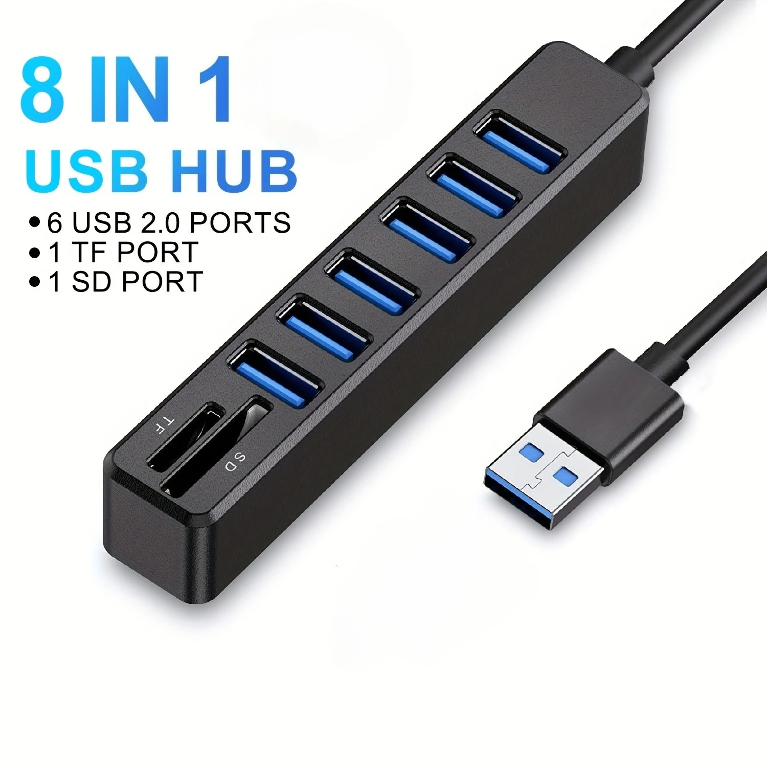 

USB-концентратор 8 в 1 с 6 портами USB 2.0, 1 устройство чтения карт TF, 1 слотом для SD-карты — многофункциональный внешний комбинированный адаптер