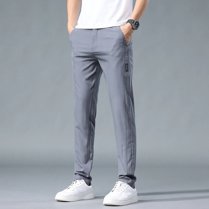 2026 New Summer Ultra-Thin Men's Casual Pants Slim Breathable Quick-Dry Elastic Waist Outdoor Jogging Trousers Male Green Grey