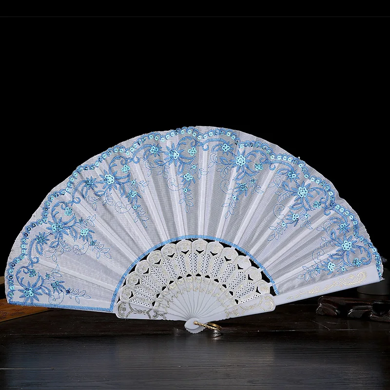 

Sequin Props Dance Fan European Plastic Fan Embroidery Folding Fan for decoracion de fiestas y eventos bridesmaid gift