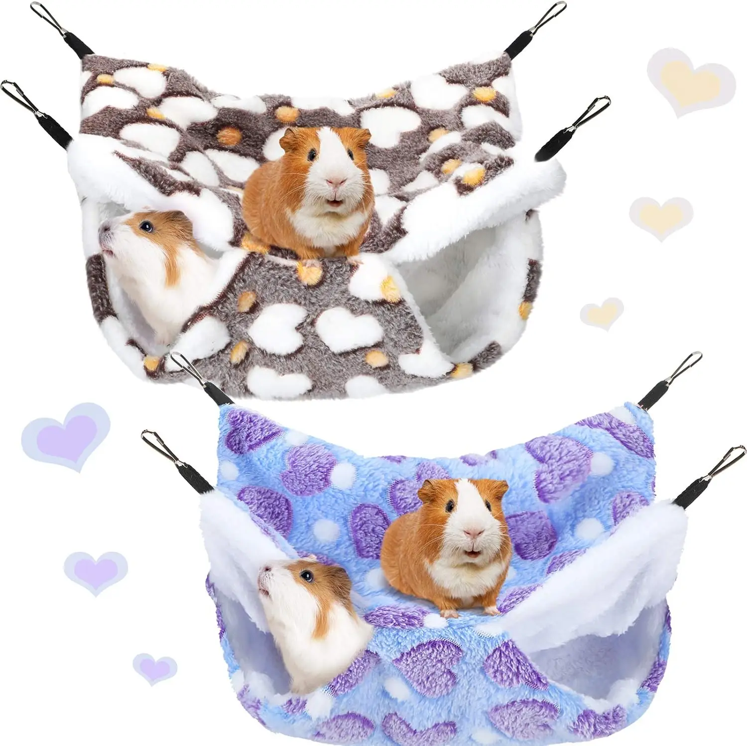 

2 Pcs Guineas Pig Rat Hammock Guinea Pig Hamster Ferret Hanging Hammock Guinea Pigs Accessories for Small Animals Chinchilla Parrot Sugar Glider Ferret Squirrel(Purple, Coffee,Heart Pattern)