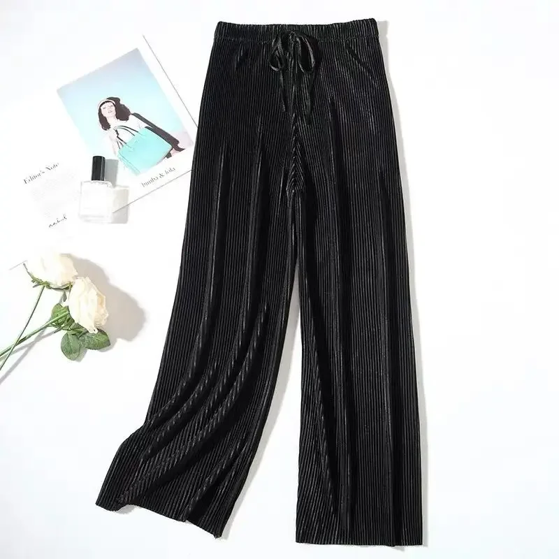 New in Spring Summer Elegant Women's Pants Leisure Pleated Wide Leg Pants Fall Drape Loose Nine Pants Streetwear Women Clothing