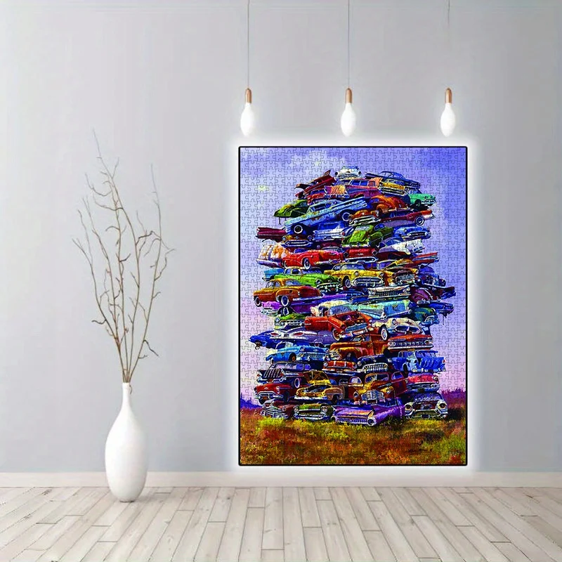 Puzzle per Adulti con Scena di Auto Vintage Sovrapposte, Gioco Artistico e Intelectuale, Decorazione per Casa e Tempo Libero