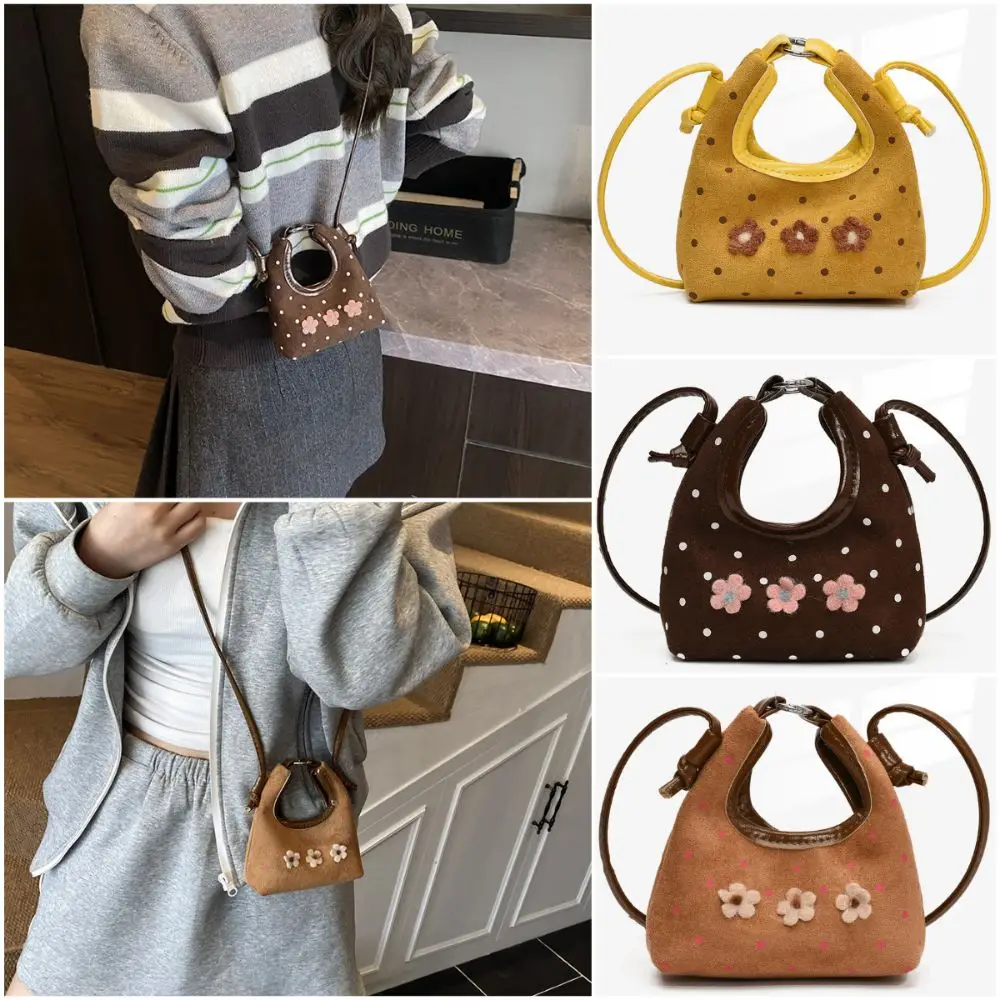 

Fashion Multicolor Crossbody Bag Cartoon Flower Soft Handle Bag Long Belt Tote Bag Winter Autumn