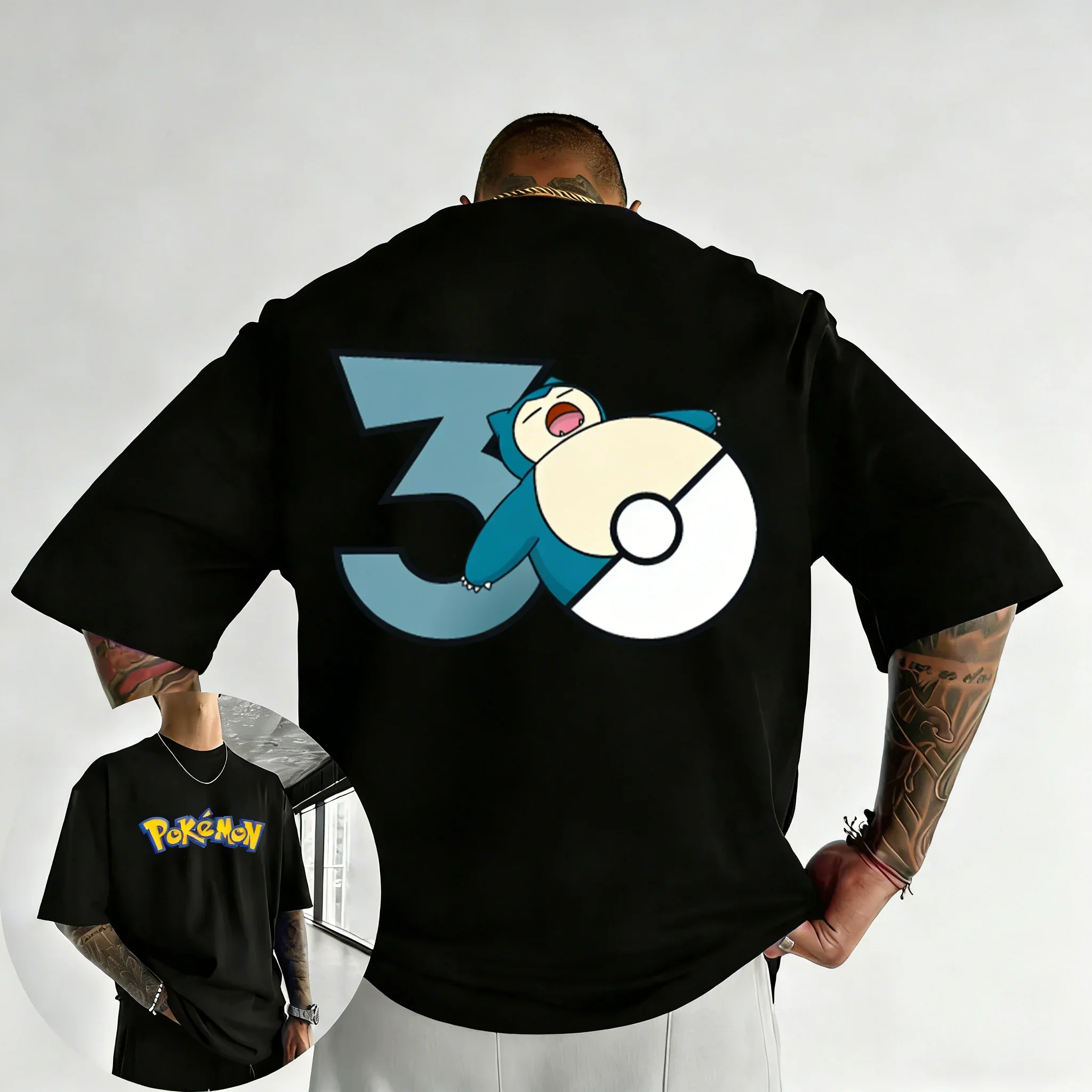 camiseta-estampada-snorlax-pokemon-30º-aniversario-2026-–-tendencia-verao-masculina-e-feminina-solta-casual-y2k-manga-curta