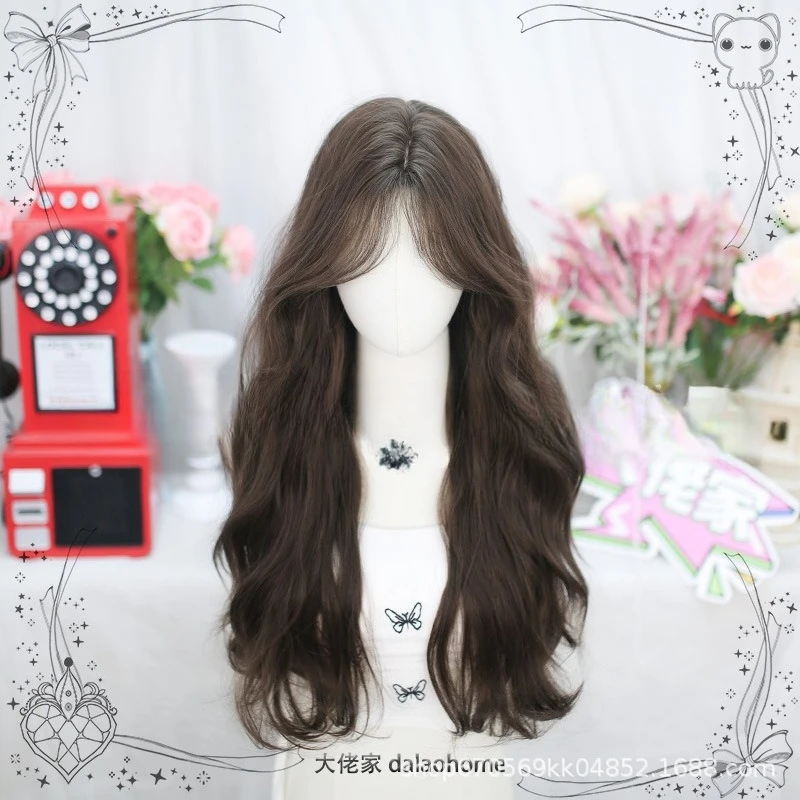 

Cool feeling campus wig headgear cosplay big wave age reduction Qi bangs curly hair high temperature silk wigs headgear
