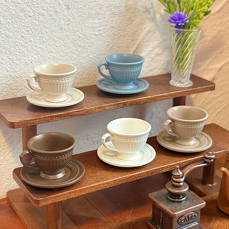 2PCS Small Luxury French Coffee Cup Plate Set Toy Dollhouse Mini Furniture Model DIY Accessories Miniature Scene Decoration