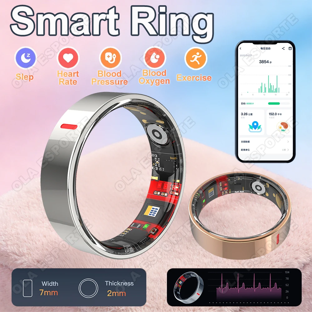 

Новое умное кольцо 2026 года для женщин и мужчин, ультратонкое (7 мм), с измерением пульса, мониторингом здоровья и стресса, водонепроницаемое (IP68), модное спортивное кольцо