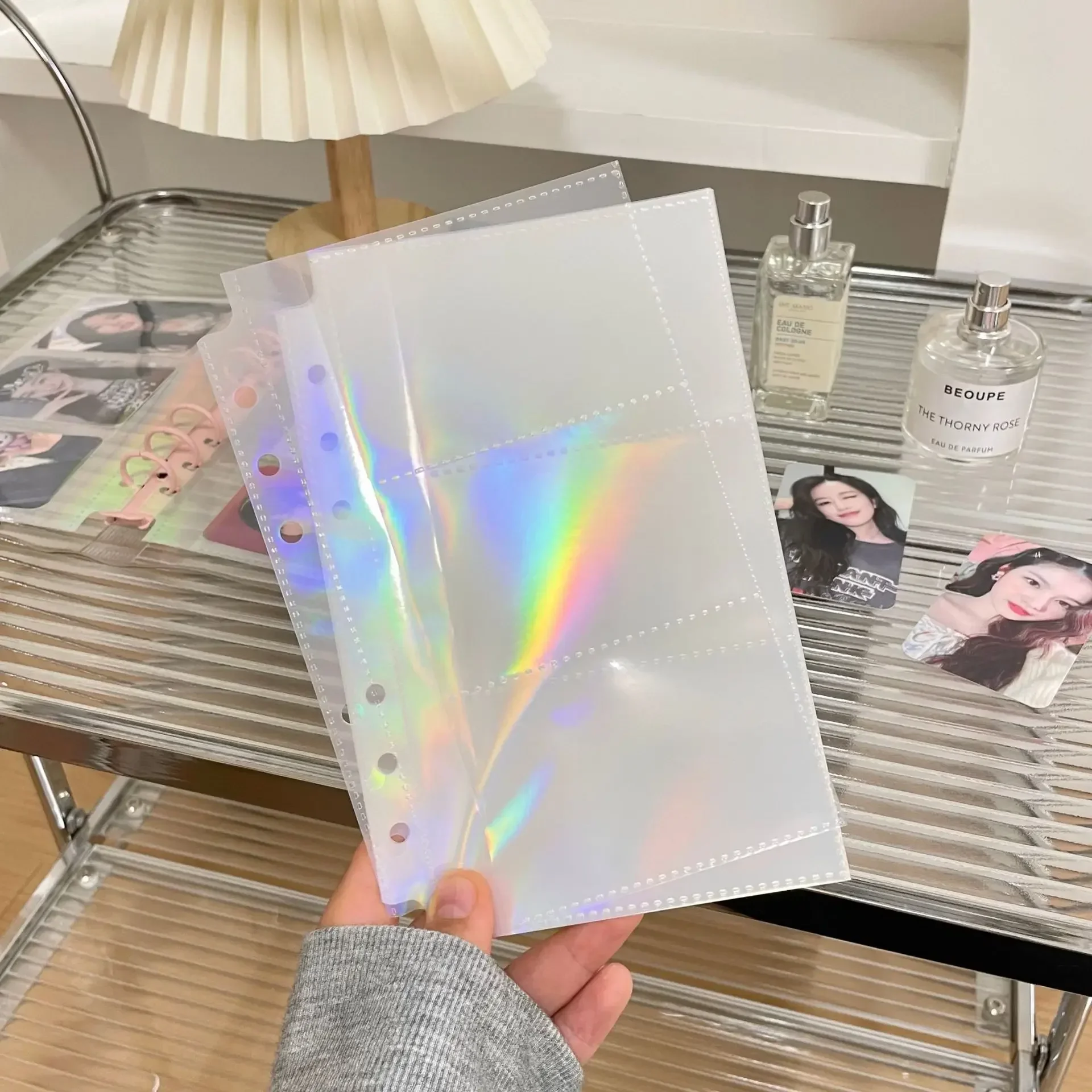 10pcs A6 Laser Binder Photocard Sleeves Kpop Idol Photo Album Binder 1/2/3 Pockets Inner Photo Sleeves Album Photo Cards Storage