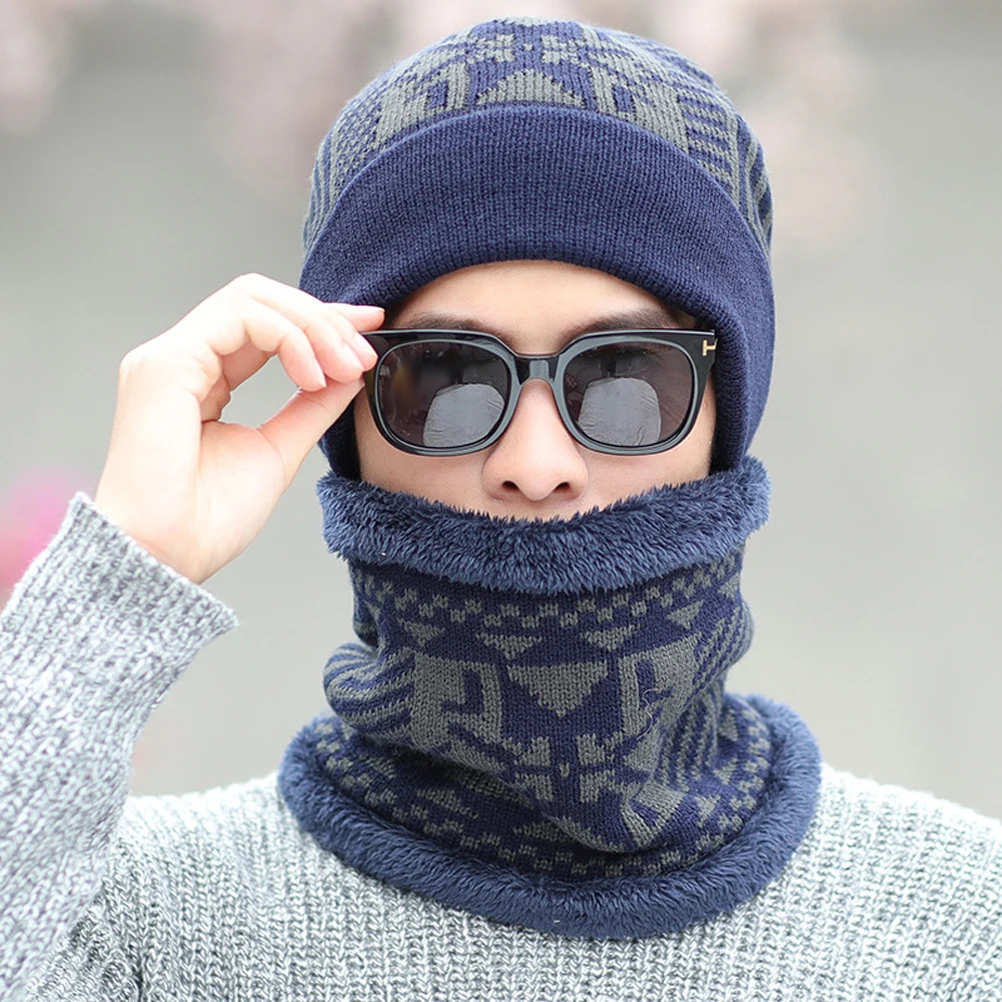 

Warm Knitted Scarf Hat Set Winter Neck Warmer Lightweight Two-Piece Headwear For Skiing Cycling Hiking Outdoor Activities Blue