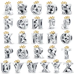 Charms Fit Qikaola 925 Original Bracelets Classic Crown 26 Letters Alphabet Charms Beads For Women Fine DIY Wedding Jewelry Gift