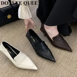2026 Fashion Pumps Thin Med Heels Square Toe Slip On Loafer Female Work Shoes Women Female Pumps For Party Dress Shoes Chaussure