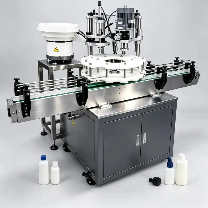 High Precision Bottle Capping Machine with Automatic Cap Lifter Pneumatic Drive for Cosmetic Cream Lotion Jars