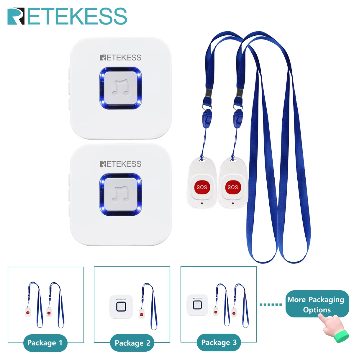 Retekess Caregiver Pager Wireless SOS Call Button Nurse Call Alert Patient Help System for Home Elderly