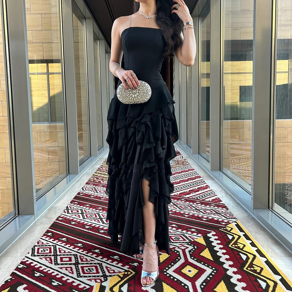 

Customized A-line Evening Dresses Floor-length Strapless Sleeveless Prom Gown Simple Fashion Draped Backless Lace-up Party Gown