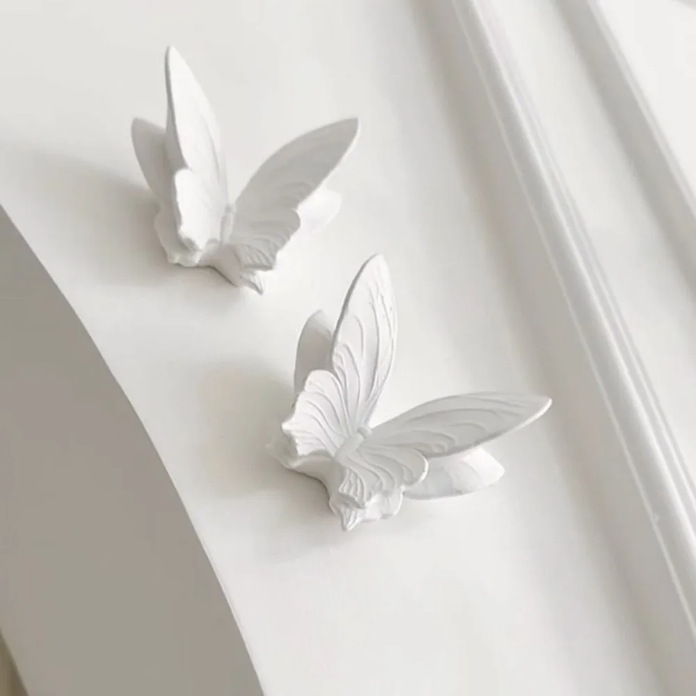 Butterfly Wall Decor Set of 2 3D White Plaster Butterfly Wall Art for Living Room Bedroom French Style Home Decor