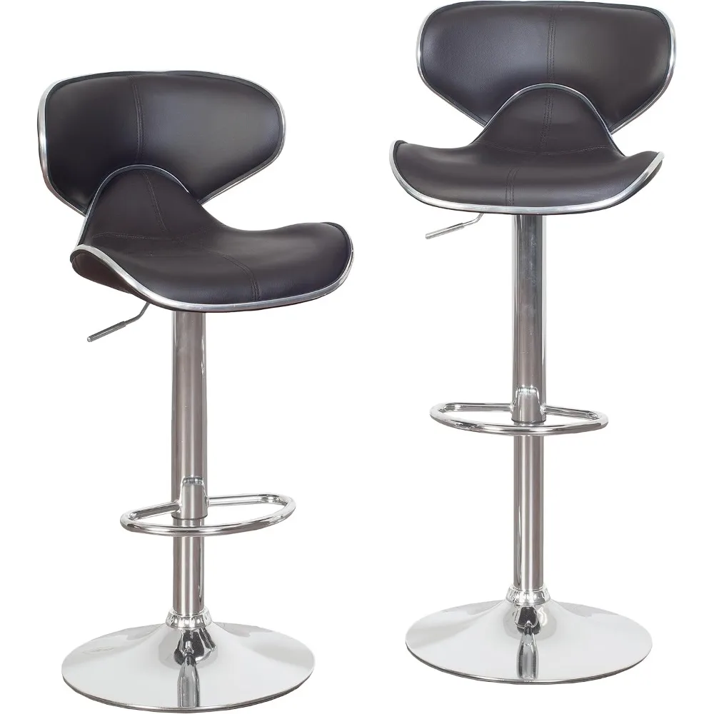 

Cushioned Leatherette Upholstery Airlift Adjustable Swivel Barstool with Chrome Base, Set of2, Brown，21.25"D x 17.75"W x 42.5"H