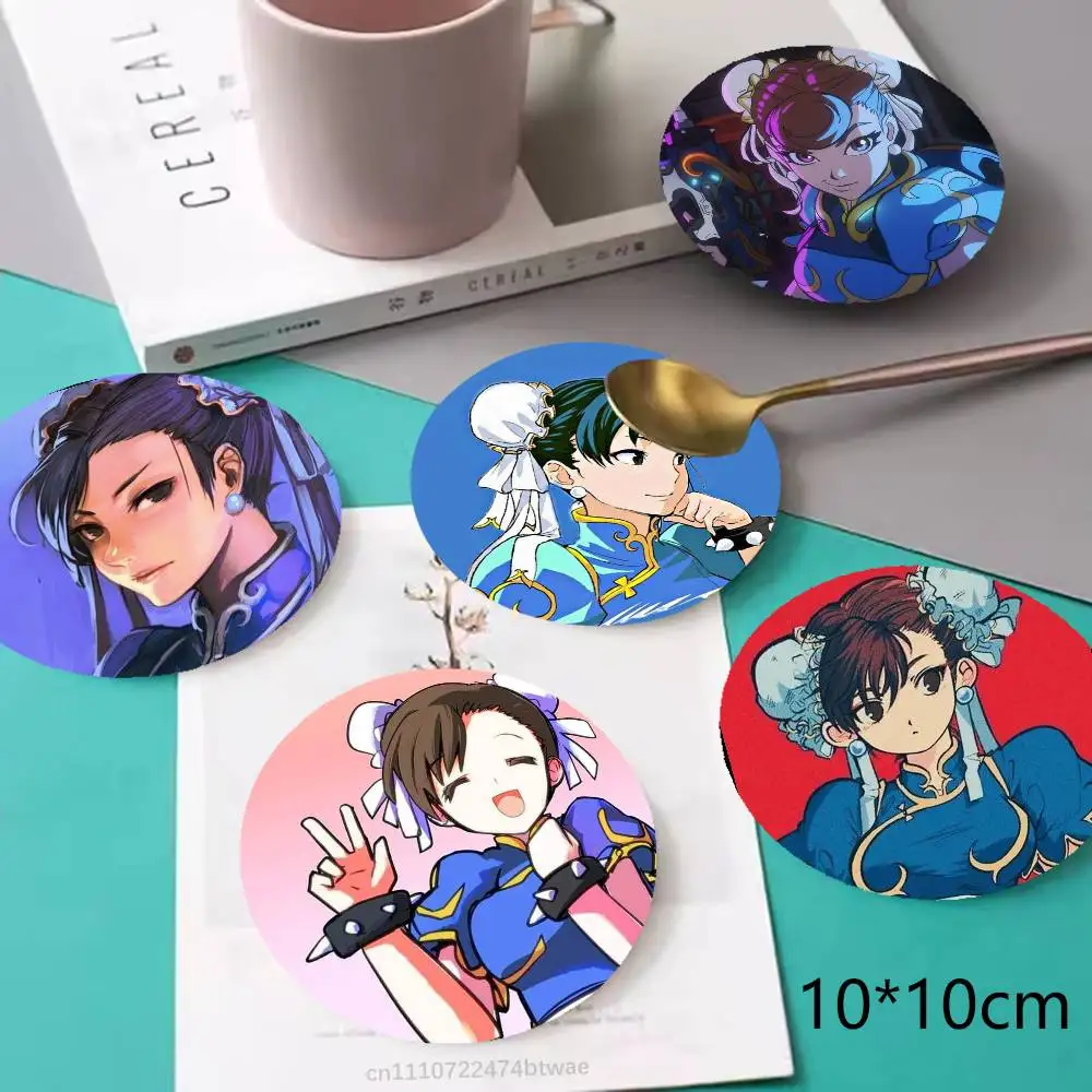 S-Street Fighter C-Chun-Li Anti-slip Tea Coffee Cup Pad Heat-Resistant Round Bowl Teapot Mat Home Gift