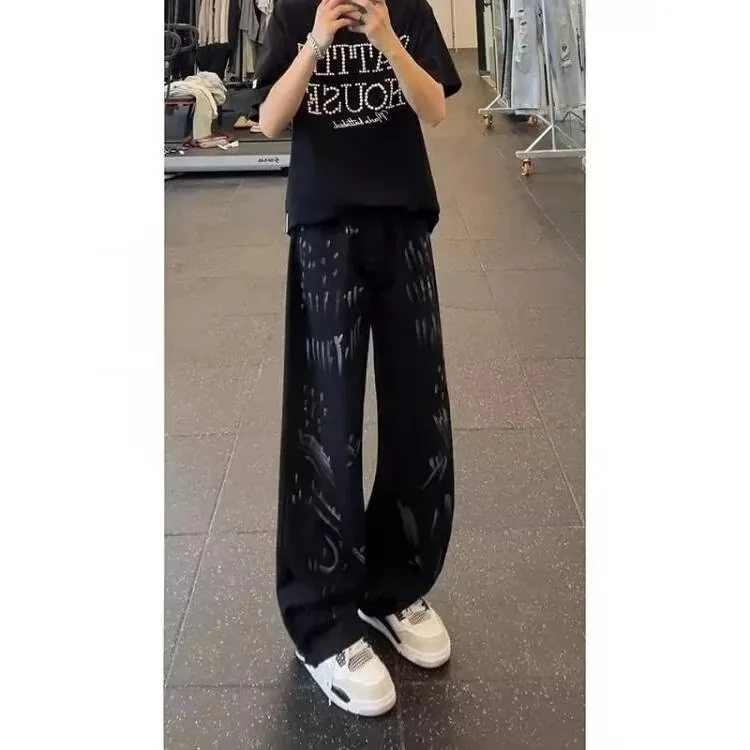 White Graffiti Dyed Wide Leg Jeans Men Women Design Sense High Street Cleanfit Knife  Casual Loose Straight Cotton Denim