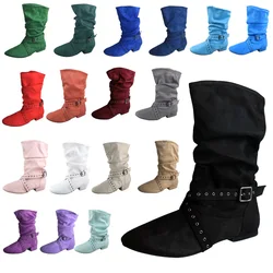 Botas de casamento para mulheres, Botas de dança personalizadas, Faux Suede Mid-Calf botas de inverno preto macio, 30 cores