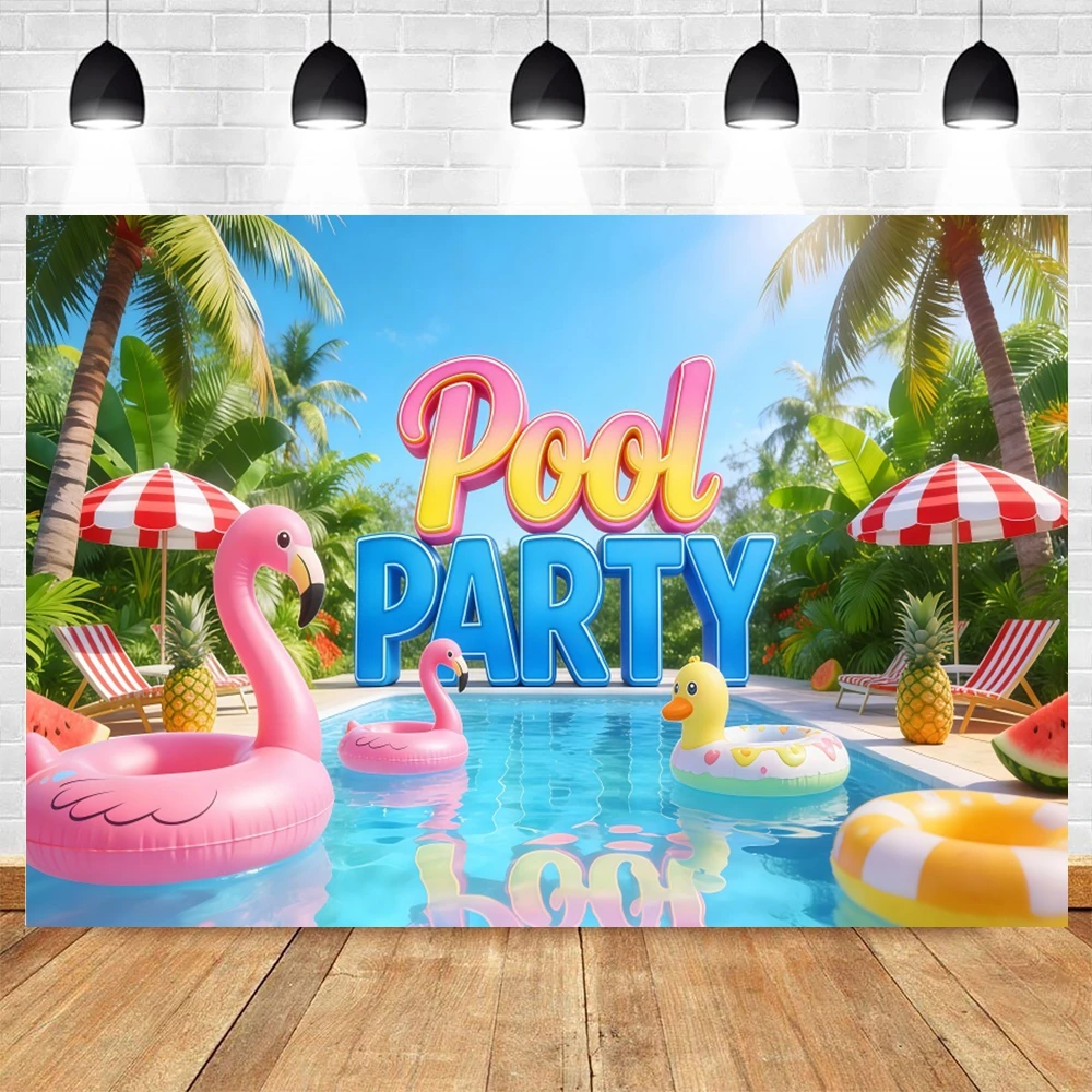 Hawaii Summer Pool Party Backdrop for Photography Swimming Pool Seaside Birthday Party Holiday Portrait Photoshoot Background