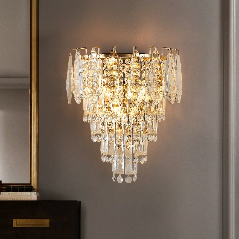 Candeeiro de parede, luxo leve, cristal, sala de estar, parede de fundo, moderno