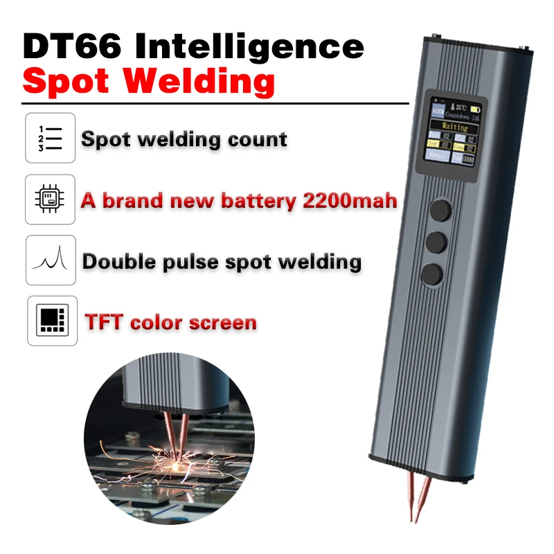 DT66 Digital Spot Welder TFT Screen Handheld Spot Welding for 18650 Lithium Battery 11 Gears Adjustable Nickel Strip Welding