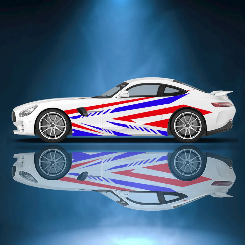 

Red & Blue Racing Lines Pattern Car Side Sticker Vinyl Self-adhesive Paper Motorsport Paint Decal Suitable for Car Truck Suv